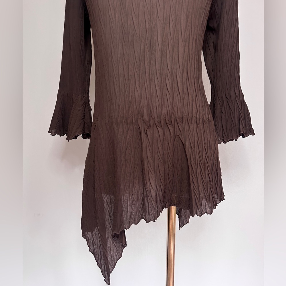 Y2K VINTAGE Brown Asymmetric Bell Sleeve Top Sheer 90s Fairy Grunge Goblin Sz M - Picture 5 of 11